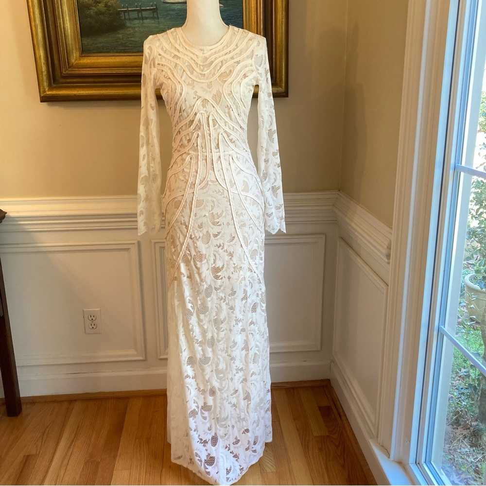 H&M Cream Lace Open Back Long Sleeve Maxi Dress NWT - Picture 2 of 15